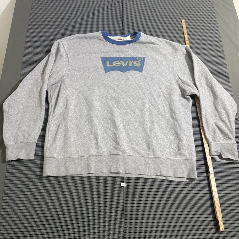 Levis Mens XL Gray Blue Ringer Crewneck Batwing Logo Sweatshirt Pullover